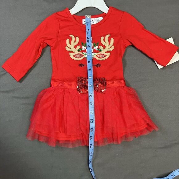 Blueberi Boulevard 2 Piece Christmas Red Reindeer Unicorn Dress /Girls 2T Sequin - Picture 6 of 15